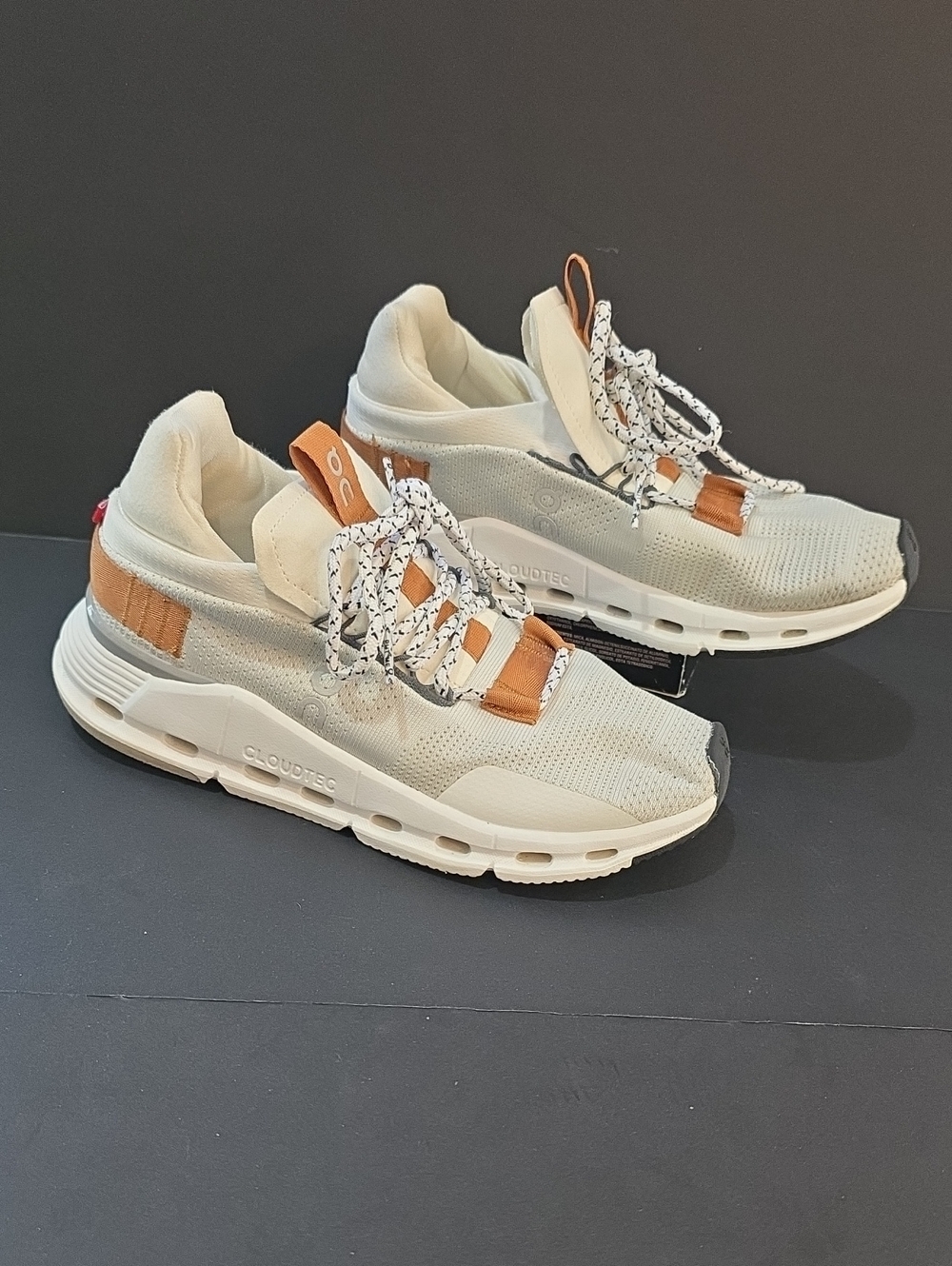 On Running CloudNova Women's Cream Sneakers with Tan Accents Size 5